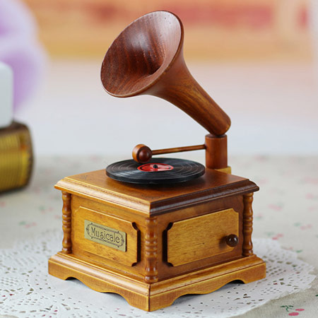 复古木质留声机音乐盒