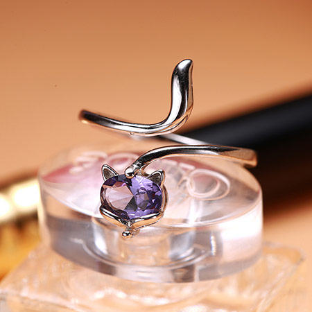 紫水晶狐狸戒指