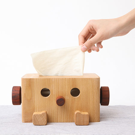 原木童趣机器人纸巾盒