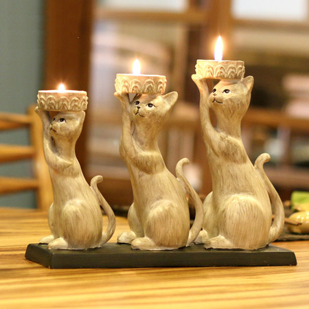 欧式猫咪复古蜡烛台