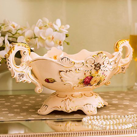 欧式陶瓷镂花金边水果盘