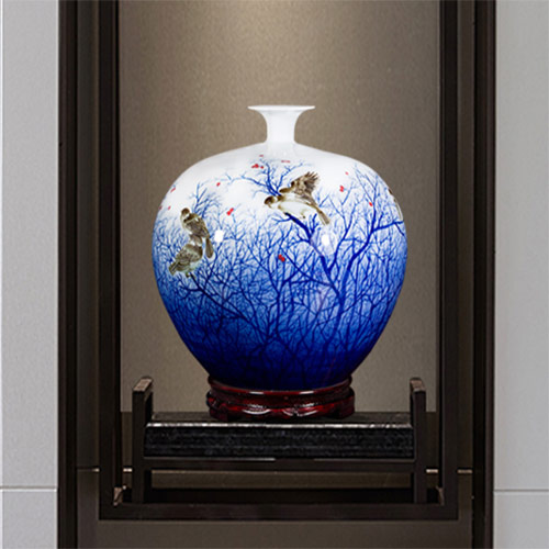 高档裂纹式圣蓝陶瓷花瓶
