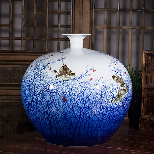 高档裂纹式圣蓝陶瓷花瓶