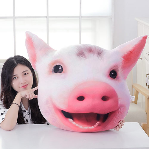 超逼真3D猪头抱枕