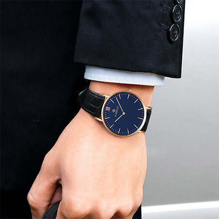 蓝光镜面真皮手表