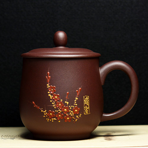 双色梅花紫砂茶杯